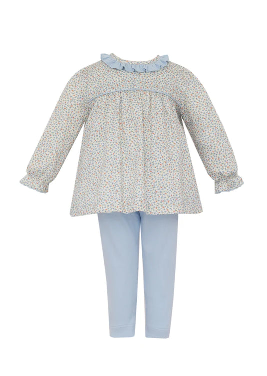 Light Blue Tunic Set w/ Orange Print Top