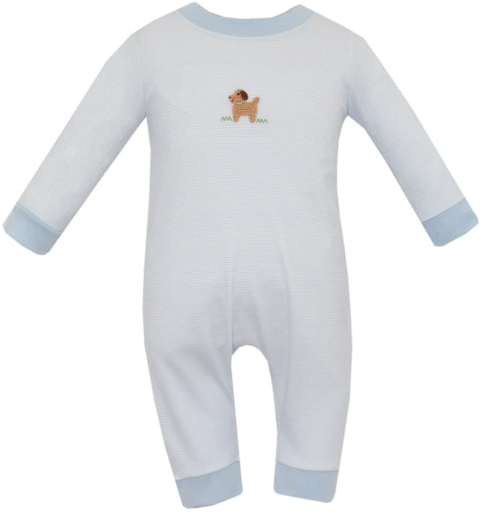 Puppies Blue Stripe Romper