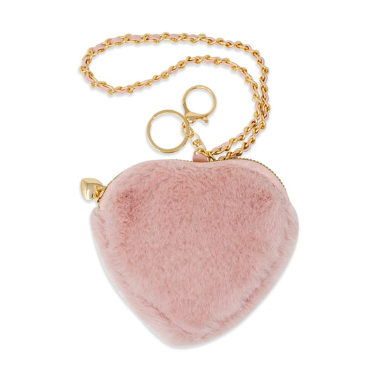 Valentine's Day Girl's Fuzzy Heart Wristlet Coin Purse