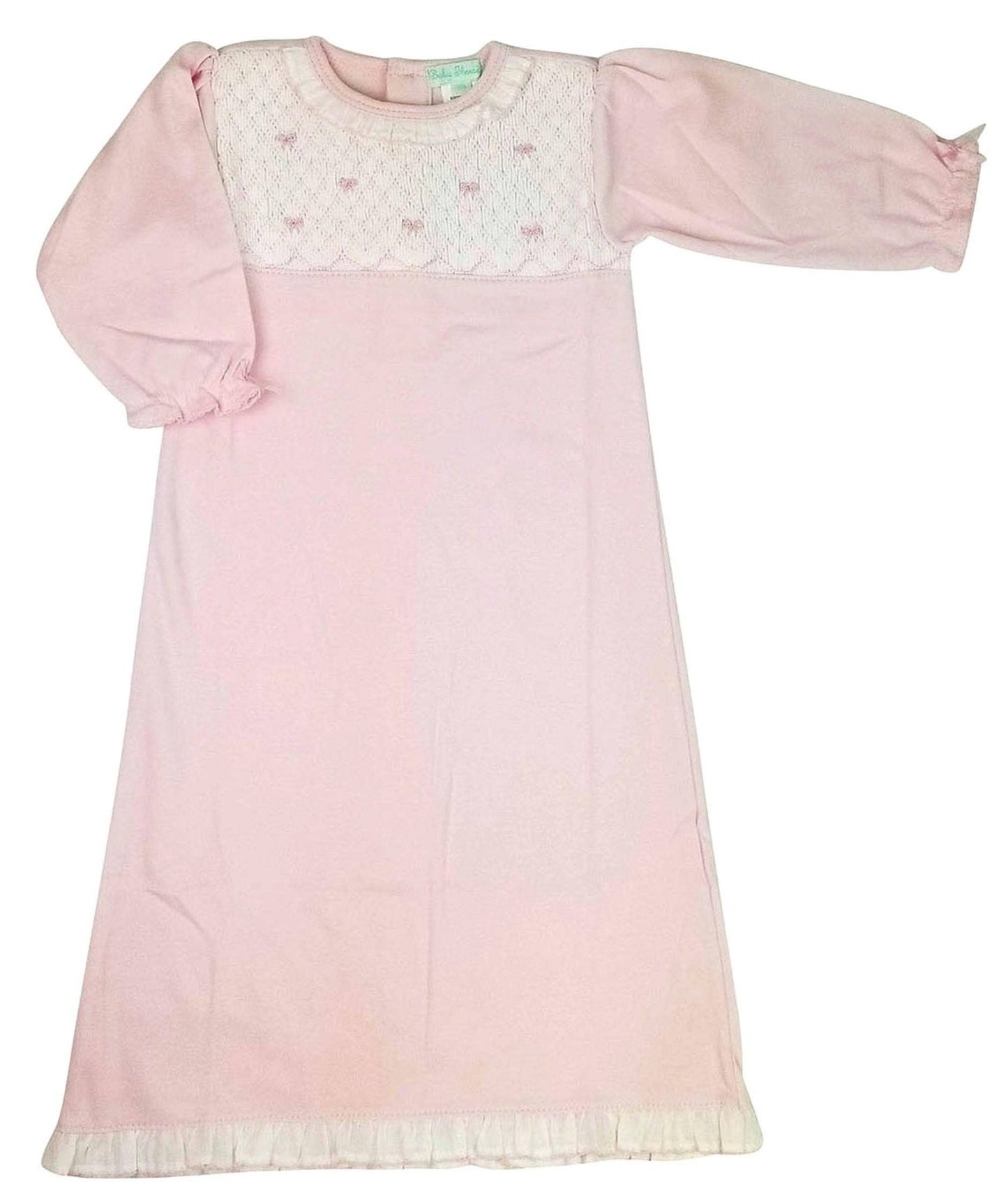 Bows Hand Smocked Baby Girls Pima Cotton Daygown