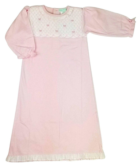 Bows Hand Smocked Baby Girls Pima Cotton Daygown