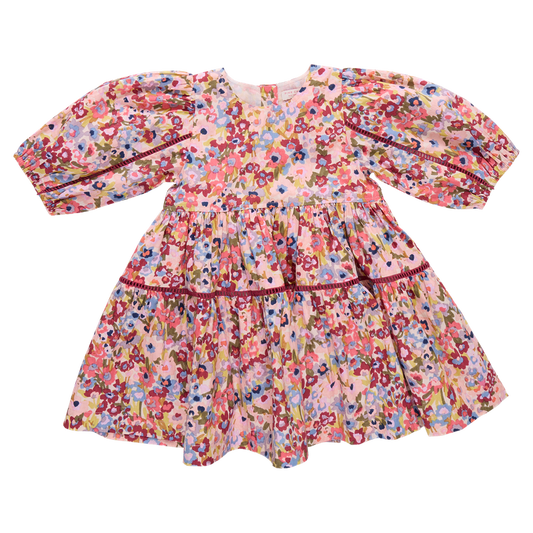 Girls Maribelle Dress- Burgundy Sketched Floral