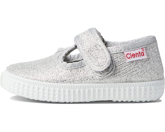 Silver Sparkle T-Strap Velcro