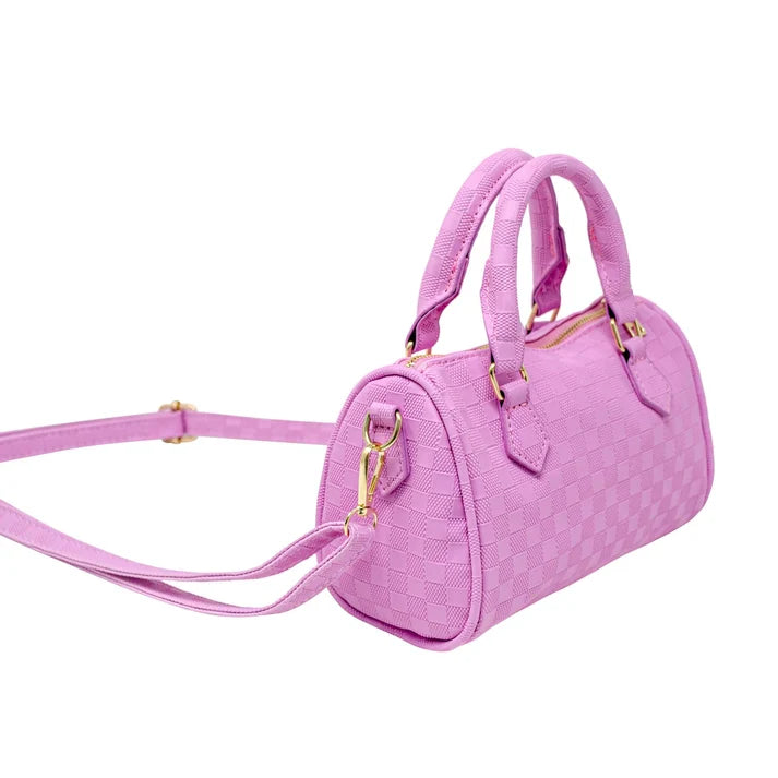 Checkered Canvas Duffle Handbag- Lavender