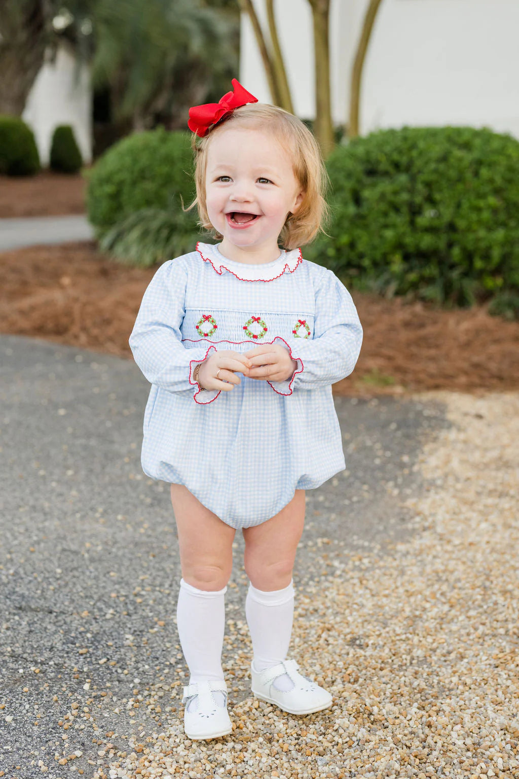 Sara Long Sleeve Bubble, Smocked Wreath