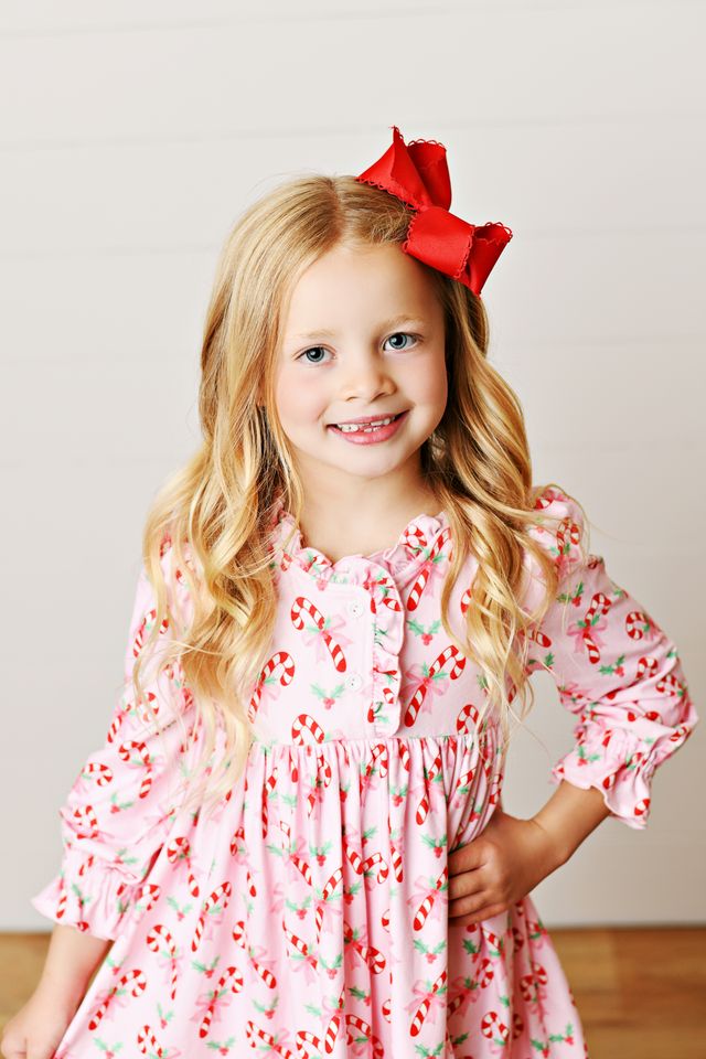 Butterknit Play Dress- Pink Candy Cane Twirl