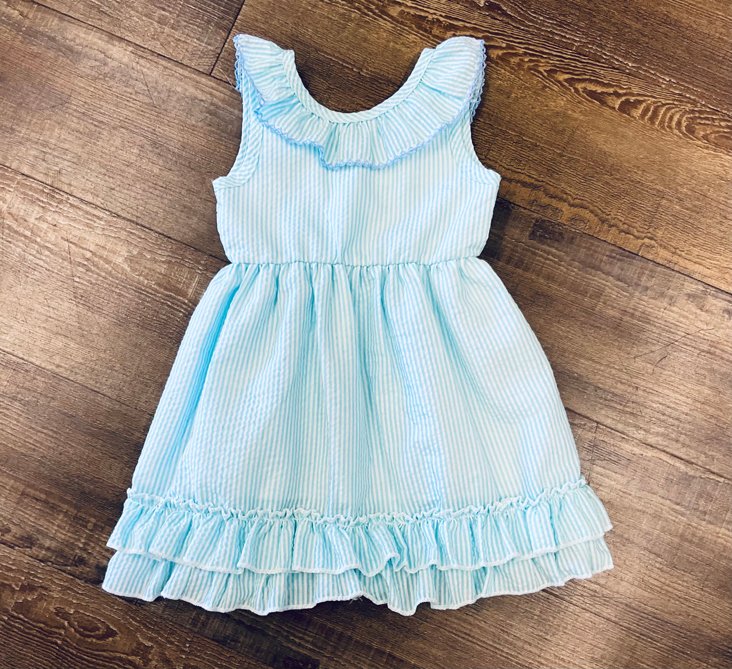 Mint Seersucker Ruffle Dress