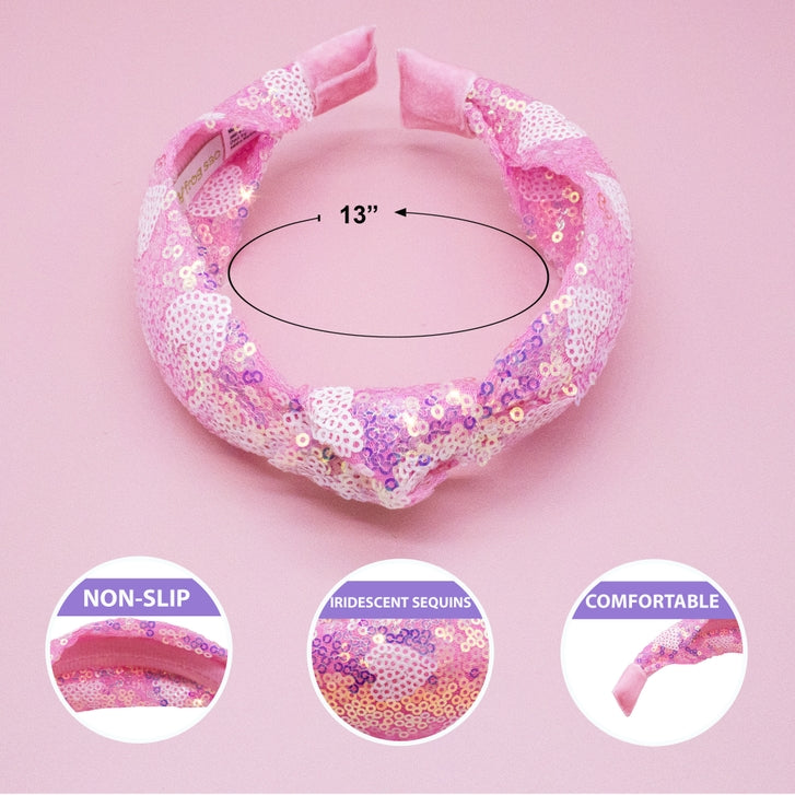 Knot Headband - Pink Sequin Heart Valentine's
