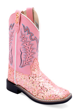 Pink Glitter Western Squared Toe Boot