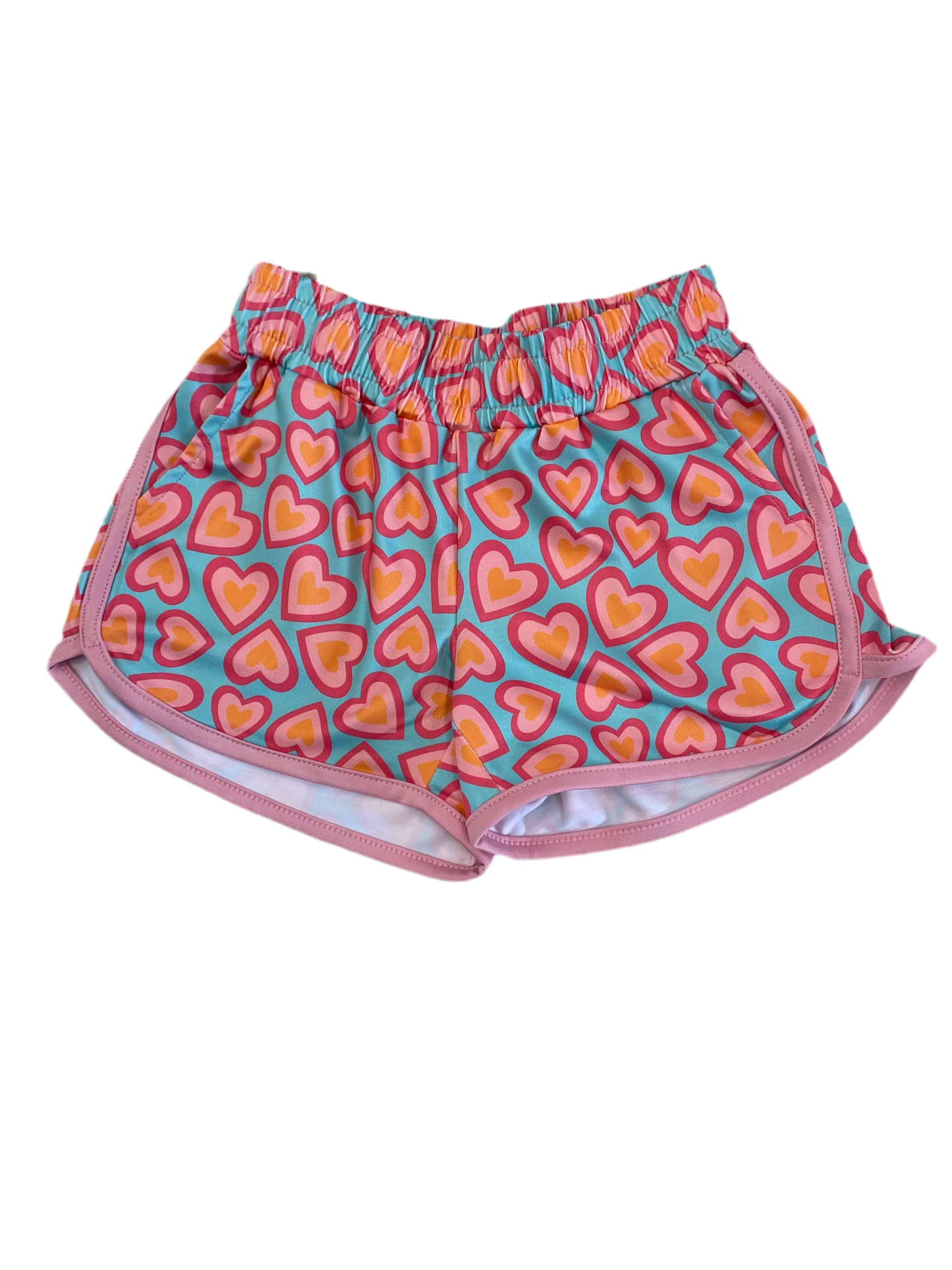 Stretchy Shorts - Turq/Pink Hearts