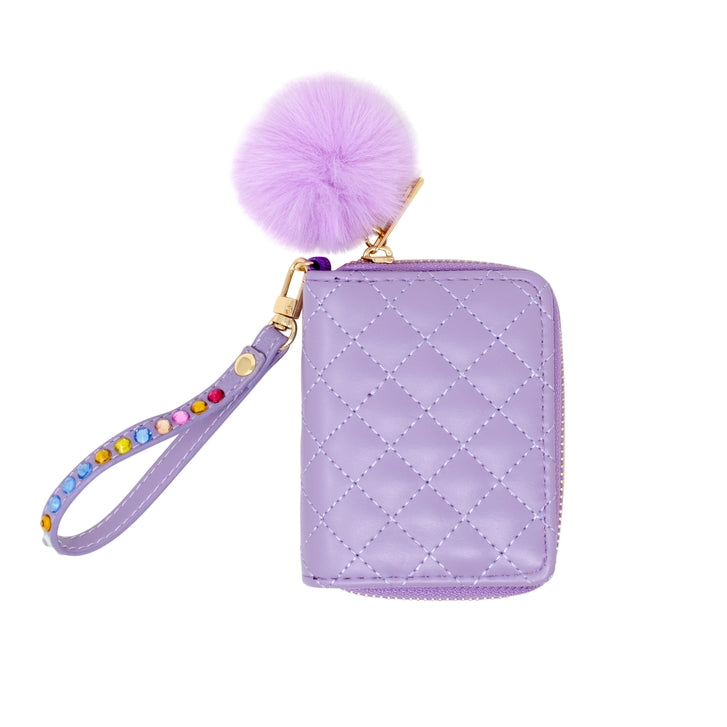 Purple Quilted Rhinestone Strap Wallet