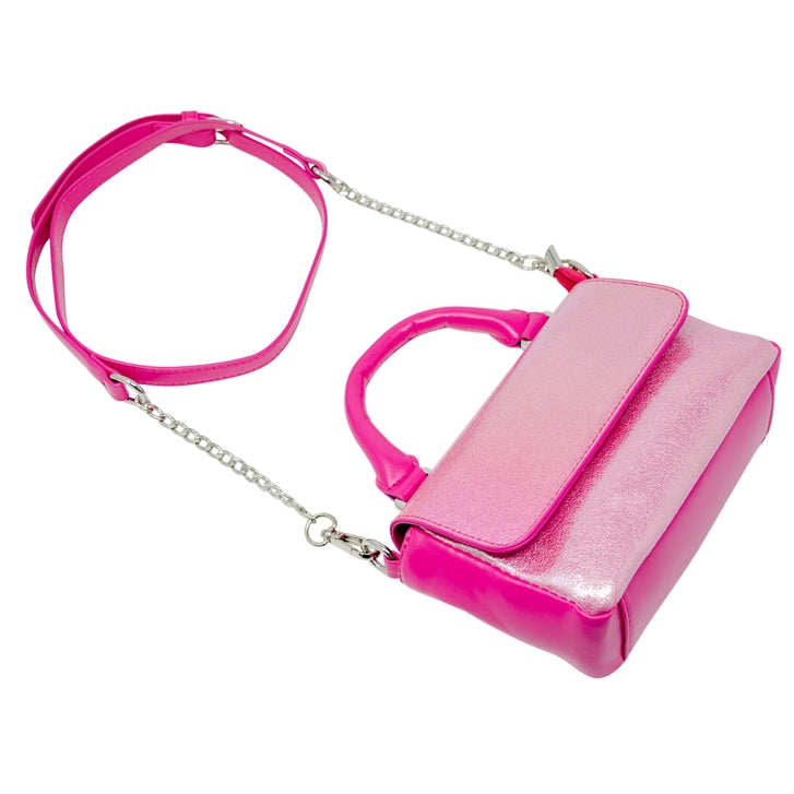 Shiny Baguette Smile Handbag - Hot Pink
