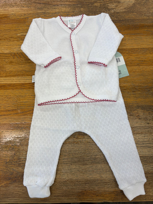 White 2 Pc Set Long Sleeve Red
