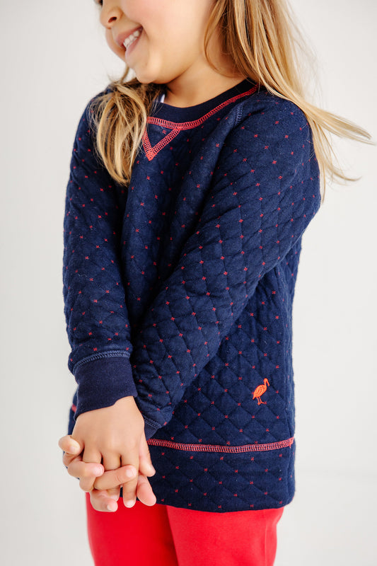 Cassidy Comfy Crewneck - Quilted Navy/Red