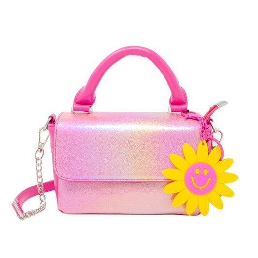 Shiny Baguette Smile Handbag - Hot Pink