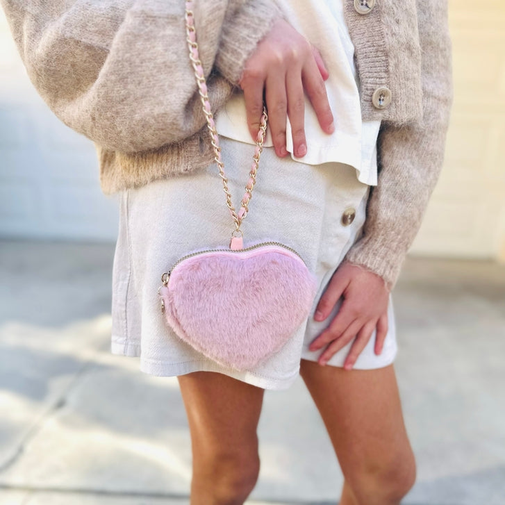 Valentine's Day Girl's Fuzzy Heart Wristlet Coin Purse