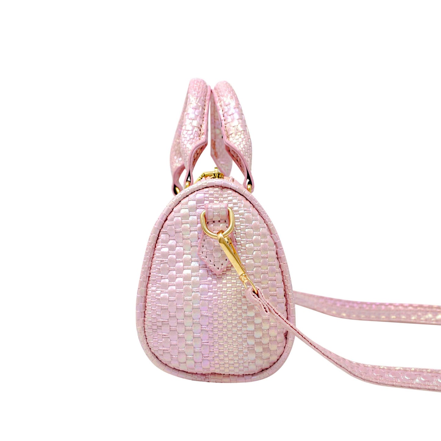 Rainbow Woven Duffle Handbag: Pink