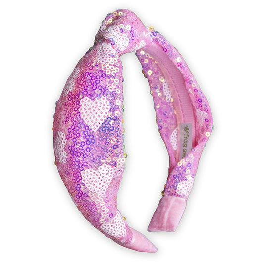 Knot Headband - Pink Sequin Heart Valentine's