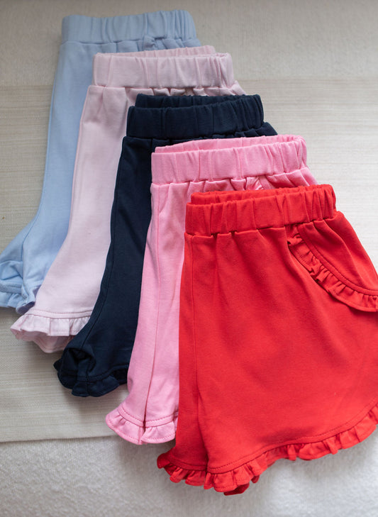 Kinley Ruffled Knit Pima Shorts - Bubblegum Pink