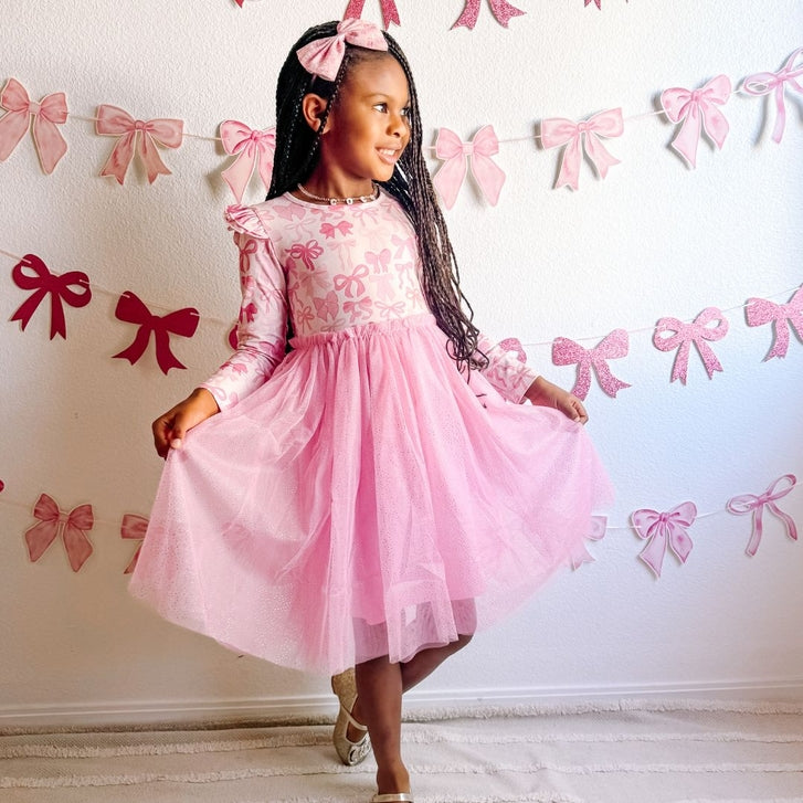 Coquette Bow Long Sleeve Tutu Dress