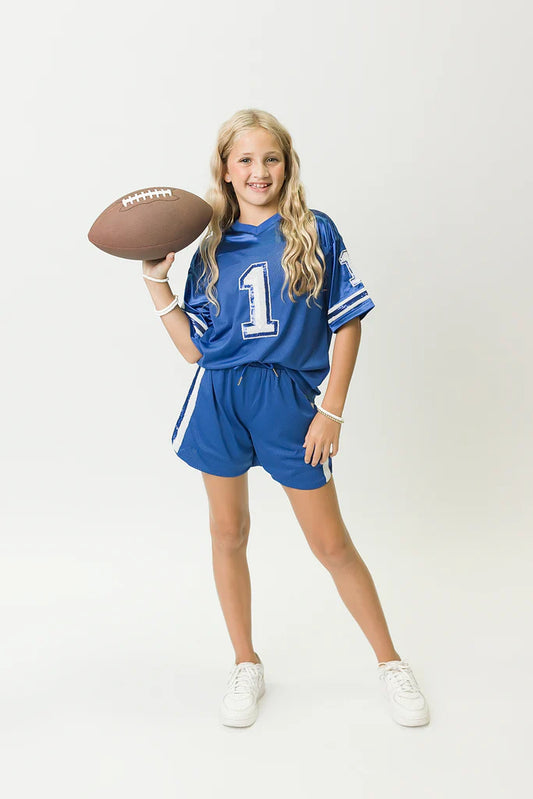 Royal Blue and White Sequin Shorts
