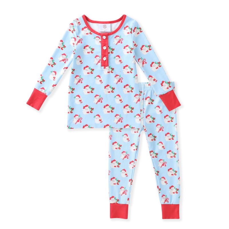 Blue Butterknit 2PC PJ- Blue Santa