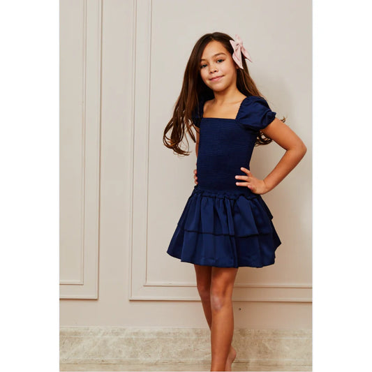 Lexi cap smocked dress - navy
