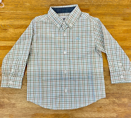 Boys Long Sleeve Dress Shirt- Green/Shadow