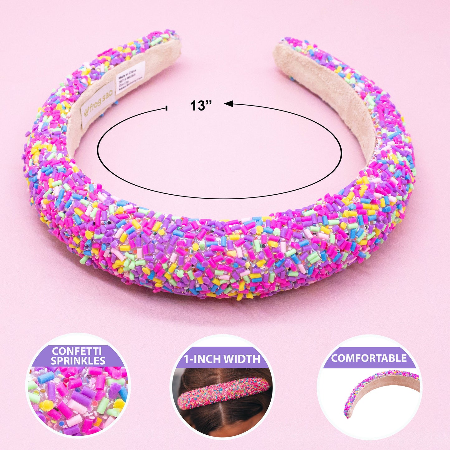 Padded Sprinkles Headband - Confetti Hair Band: Hot Pink