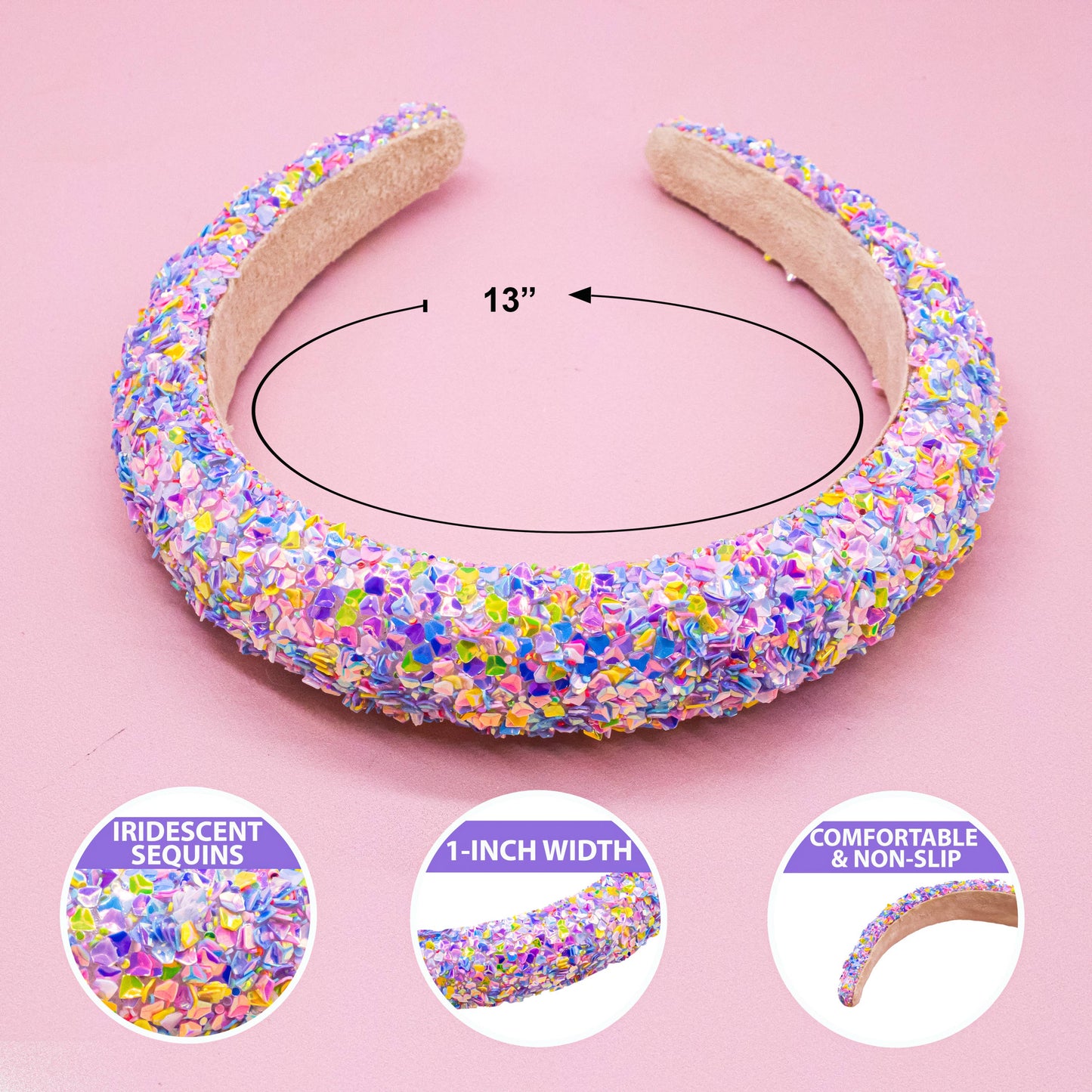 Kids Padded Headband - Chunky Sequin Hair Band: Multi-Colored