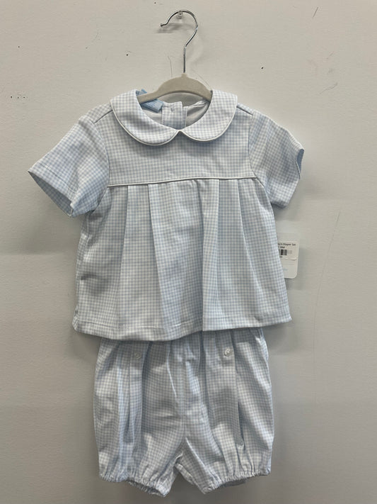 Gingham Knit Boy's Diaper Set