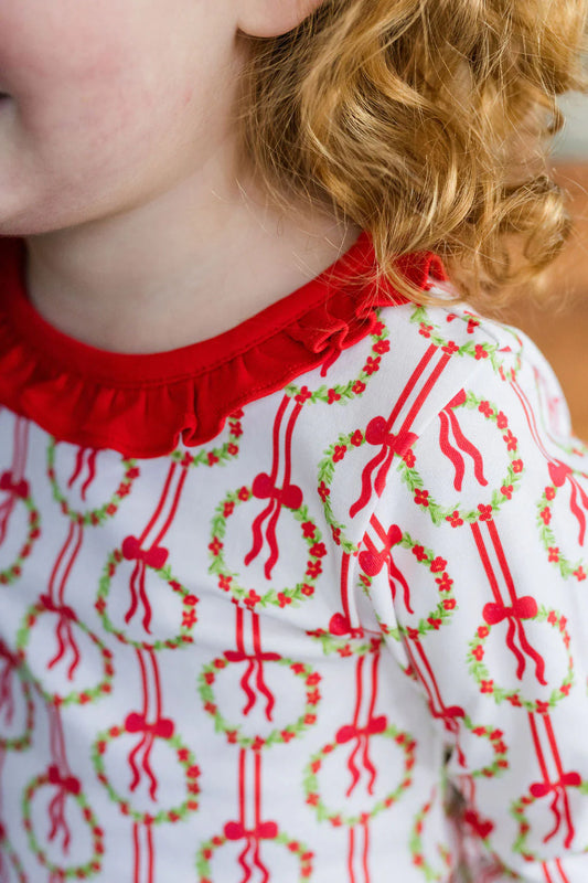 Two Piece Jammies, Red Christmas Wreath Lounge