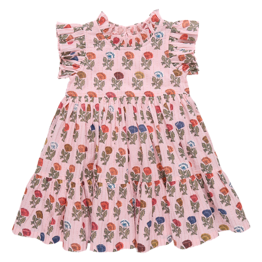 Girls Jennifer Dress- Multi Flower Drop