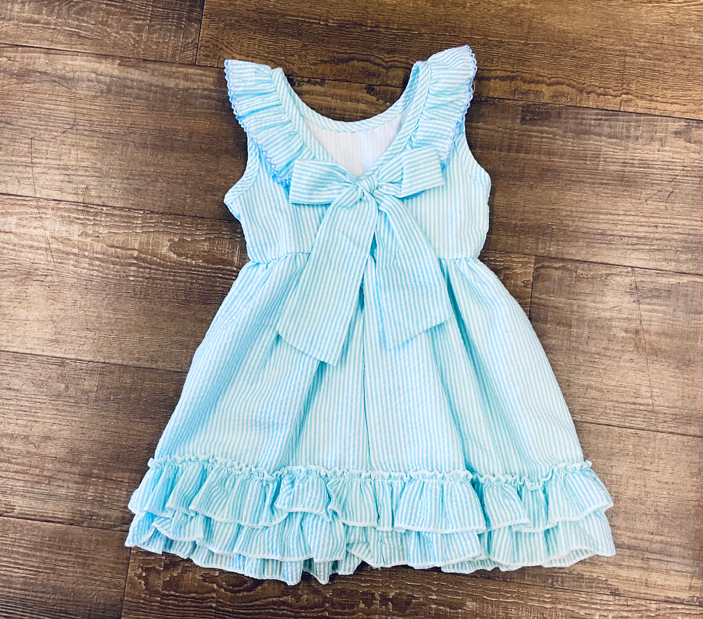 Mint Seersucker Ruffle Dress