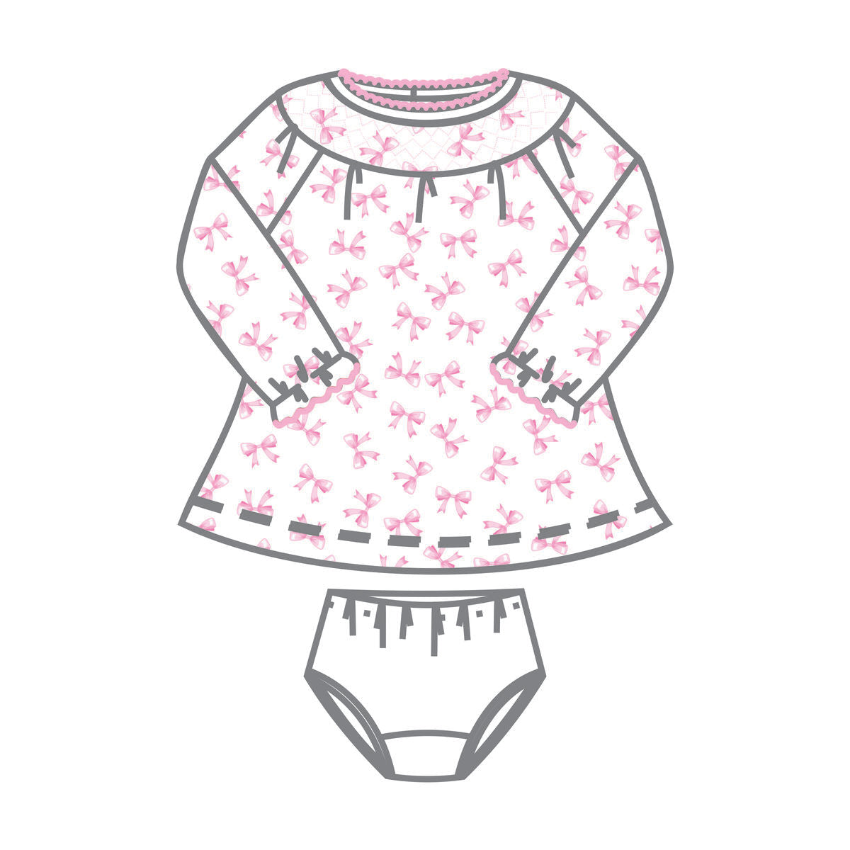 Baby Bows Pink Bishop Printed L/S Dress Set