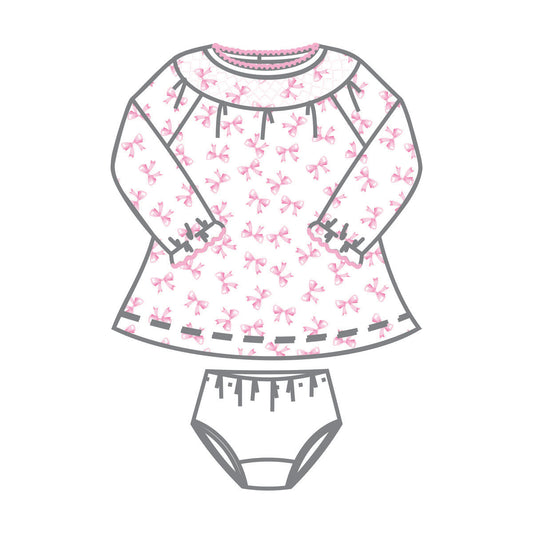 Baby Bows Pink Bishop Printed L/S Dress Set