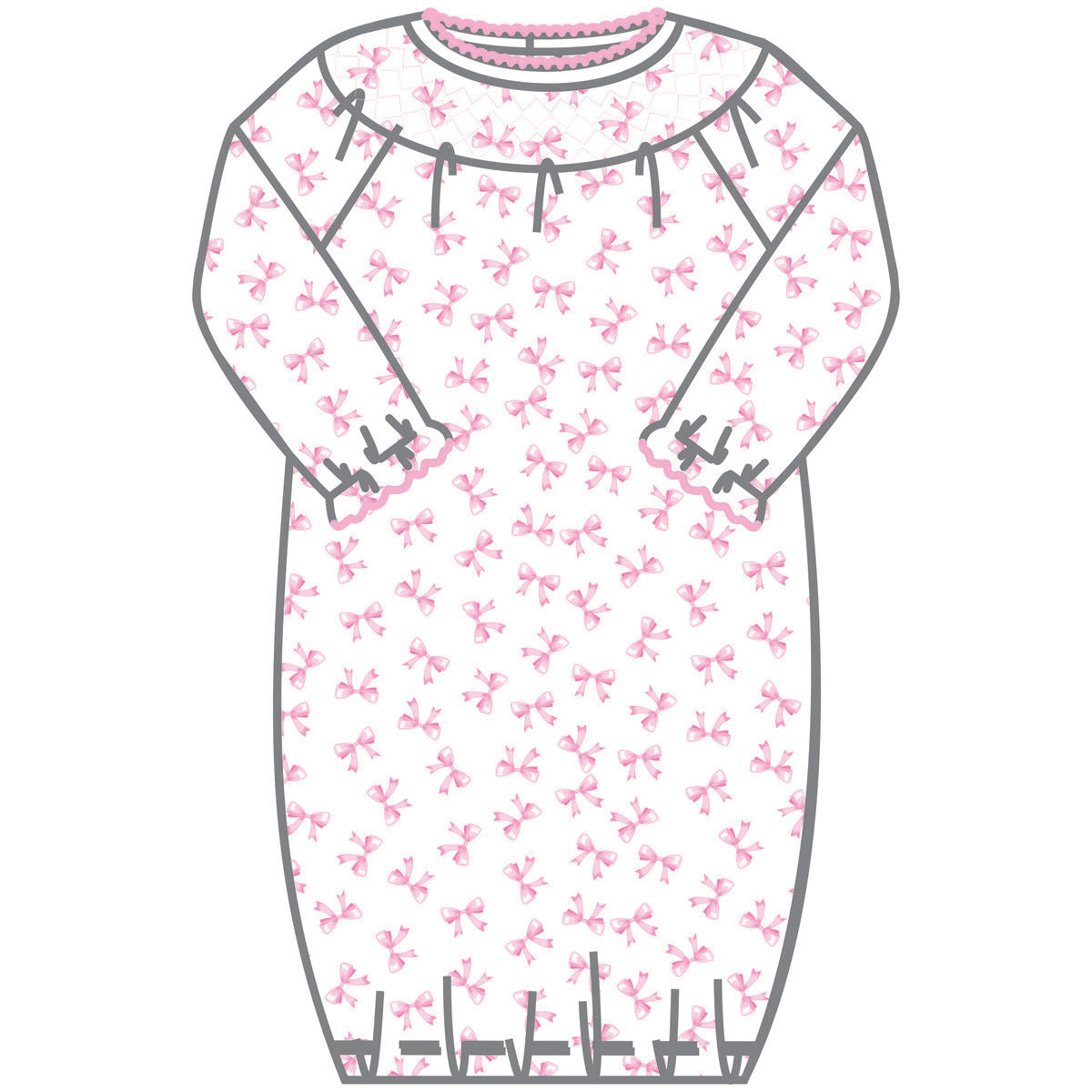 Baby Bows Pink Bishop Printed L/S Gown