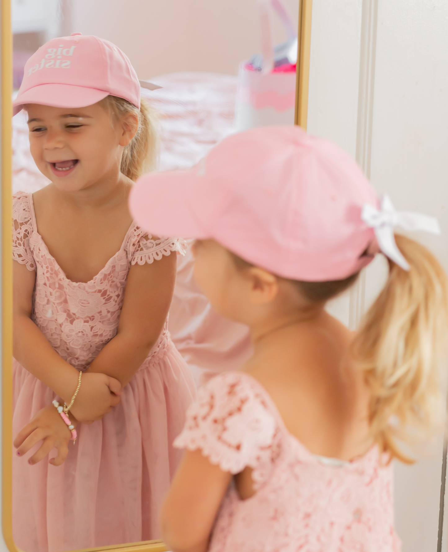 Big Sister Bow Baseball Hat - Pink (Youth)