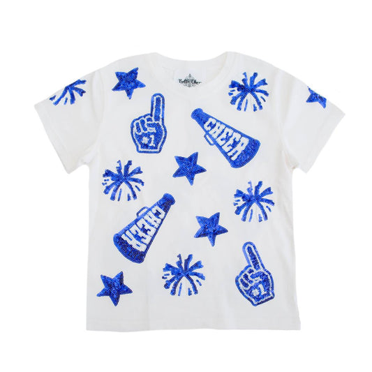 Blue & White Sequin Cheer Shirt