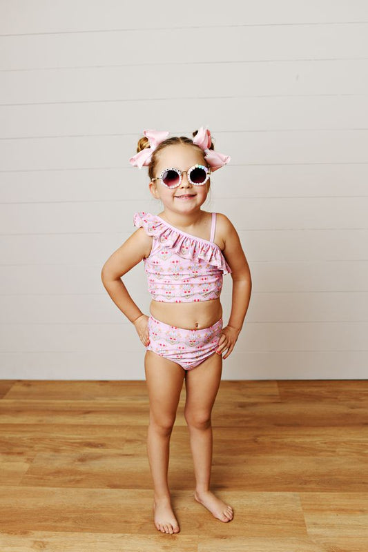 2Pc Pink Ruffle Swim Suit