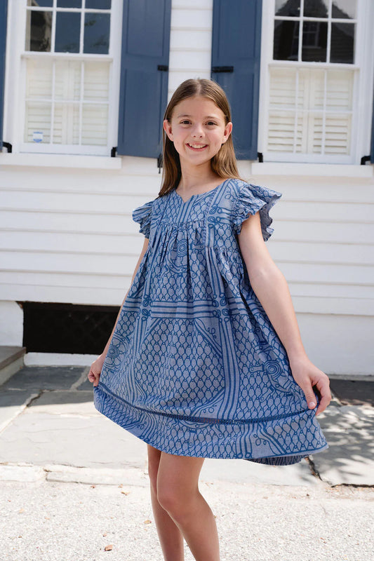 Ellen Dress- Wavy Line Blue