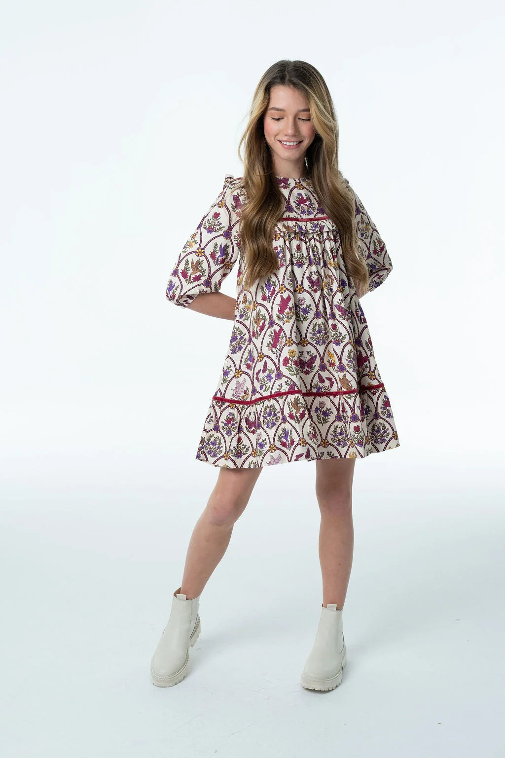 Blair Velvet Trim Dress- Heirloom Garden