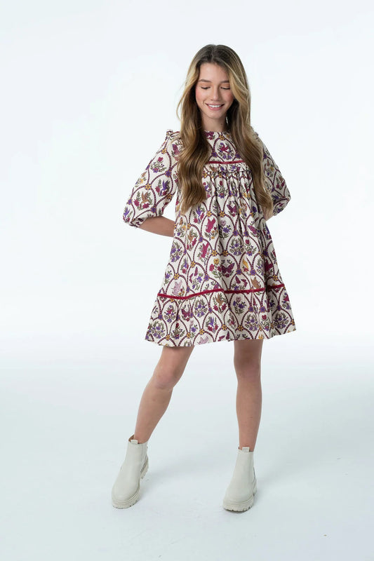 Blair Velvet Trim Dress- Heirloom Garden