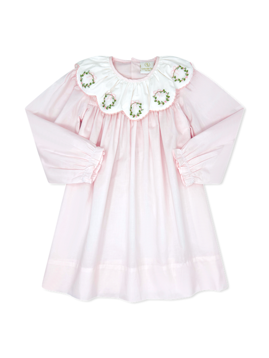 Chloe Dress - Blessings Pink Batiste, Wreath