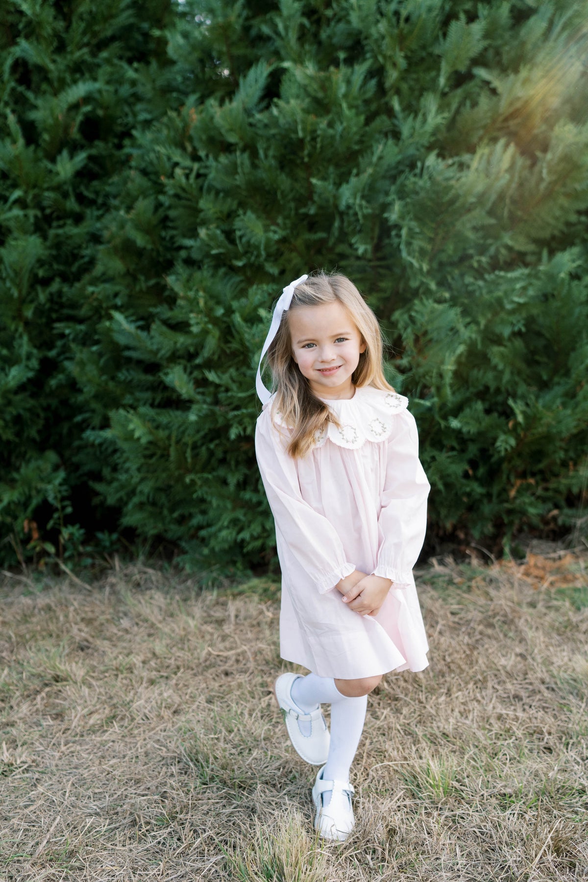 Chloe Dress - Blessings Pink Batiste, Wreath