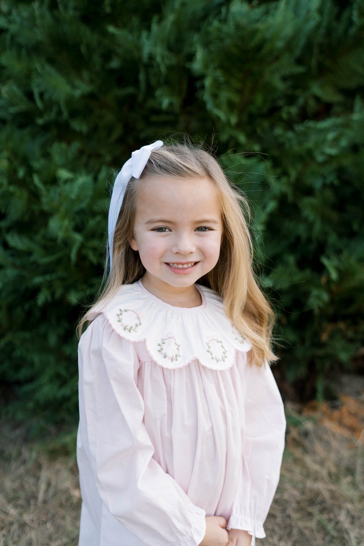 Chloe Dress - Blessings Pink Batiste, Wreath