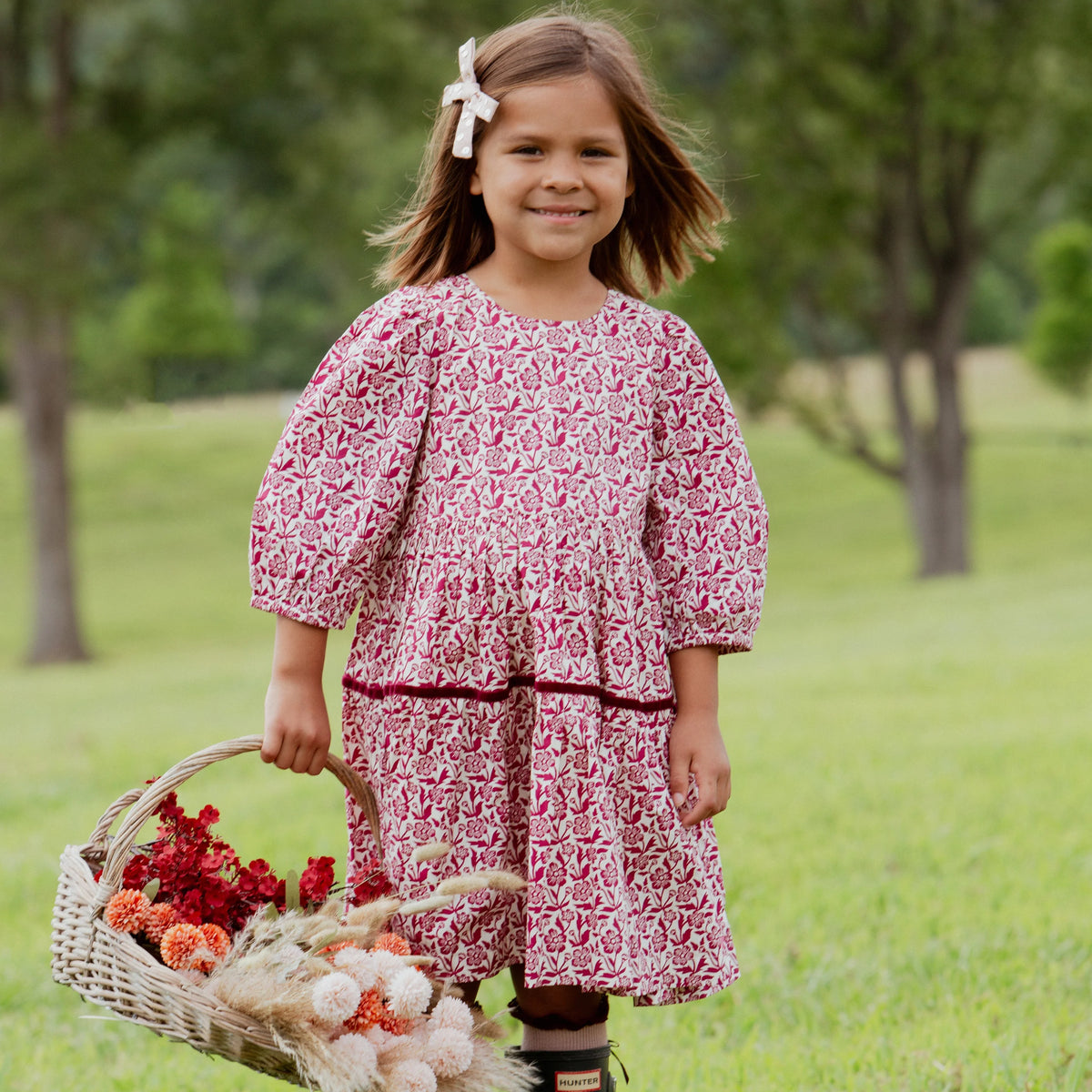 Maribelle Dress- Burgundy Climbing Floral