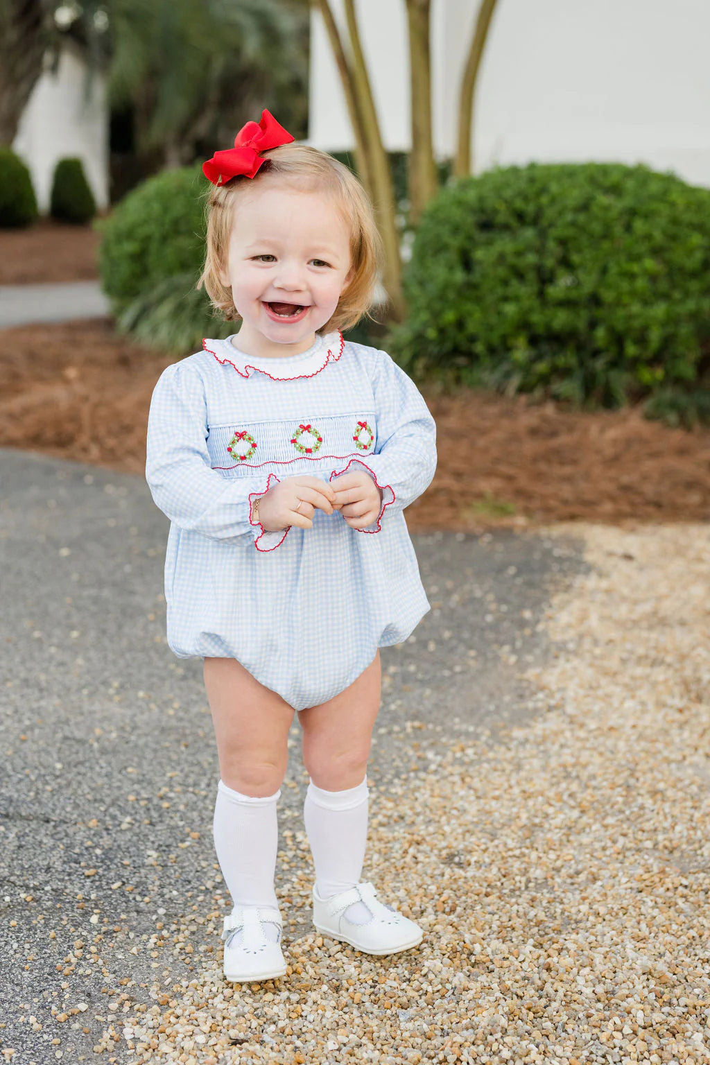 Sara Long Sleeve Bubble, Smocked Wreath