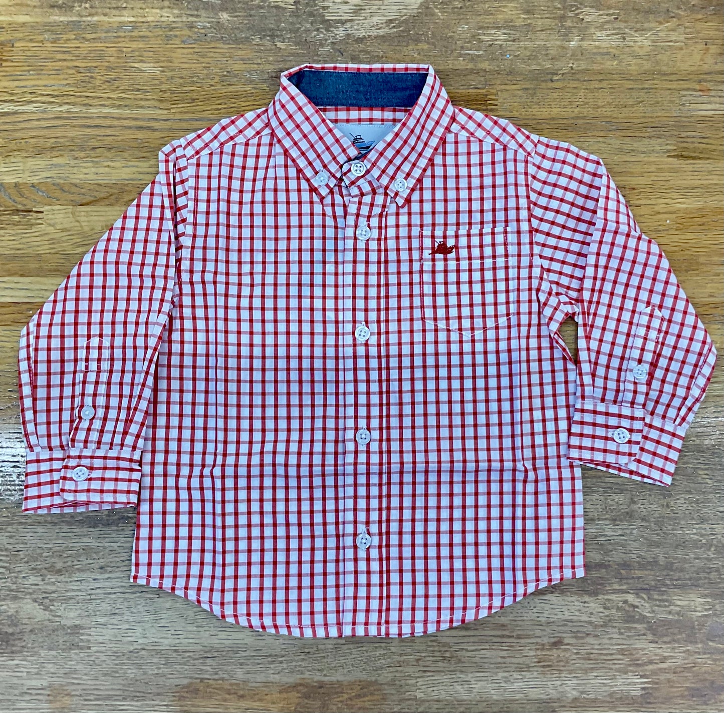 Boys Long Sleeve Dress Shirt-Red/White
