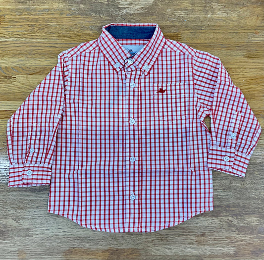 Boys Long Sleeve Dress Shirt-Red/White